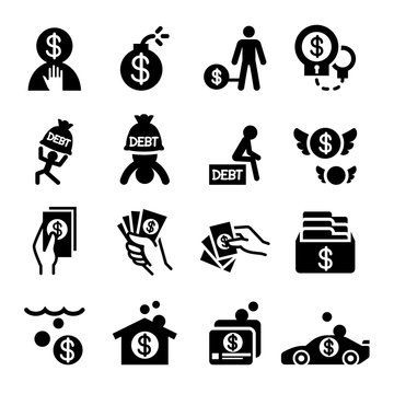 Money Crisis & Debt icons set