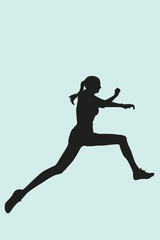Fototapeta na wymiar Composite image of profile view of sportswoman jumping 