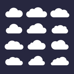 Cloud Icon Set on Dark Background. Vector