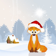 red fox with Christmas hat