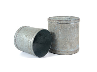 Cans is used to measure the amount of rice of isolated on white