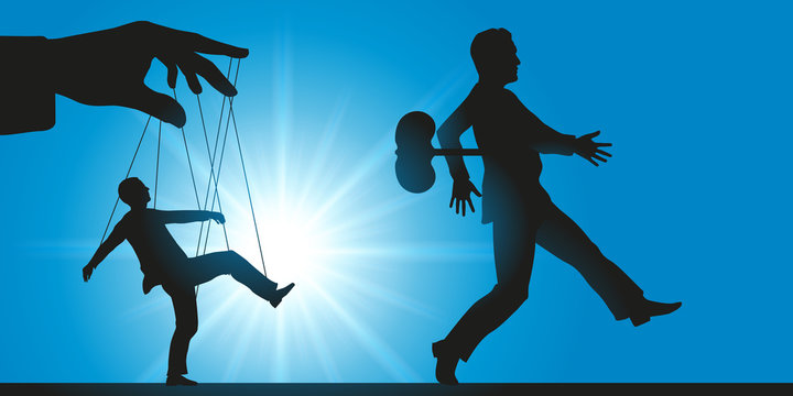 Management and manipulation in the workplace, with staff acting as robots or puppets