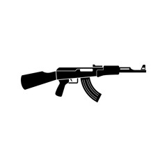 AK47 black simple icon. Kalashnikov machine gun silhouette.