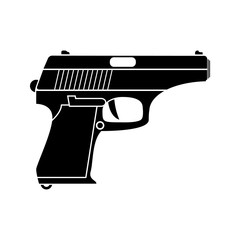Classic pistol. Vector simple black icon. Old handgun silhouette. Flat style for web and mobile.