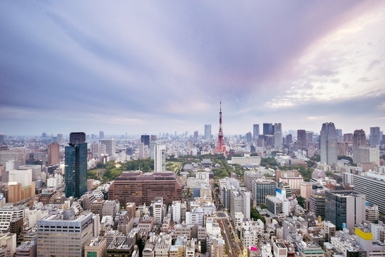 skyline and cityscape in ramance sky