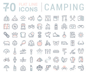 Obraz na płótnie Canvas Set Vector Flat Line Icons Camping