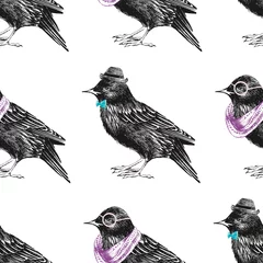 Tuinposter seamless pattern with dressed up starling © Marina Gorskaya