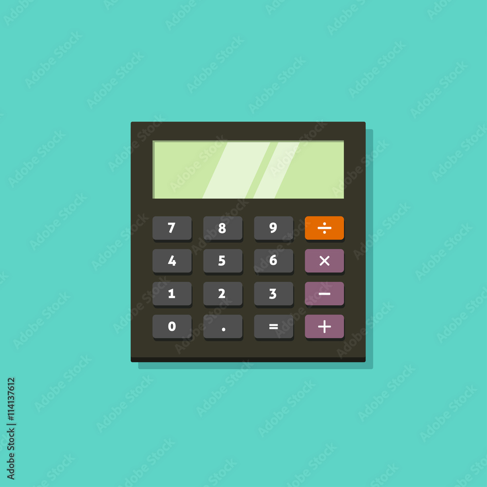 Wall mural black calculator vector icon with keyboard isolated on green background and shadow