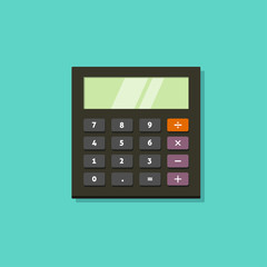 Black calculator vector icon with keyboard isolated on green background and shadow