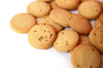 Shortbread cumin biscuit isolated on white background