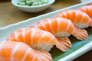 .Japanese food sashimi salmon, sushi salmon, spawn salmon with j