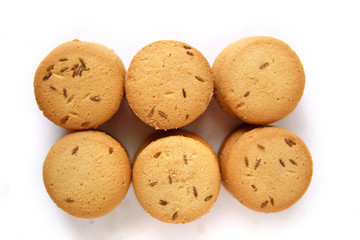 Shortbread cumin biscuit isolated on white background