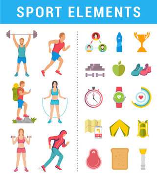 Set Sport People with Icons and Elements