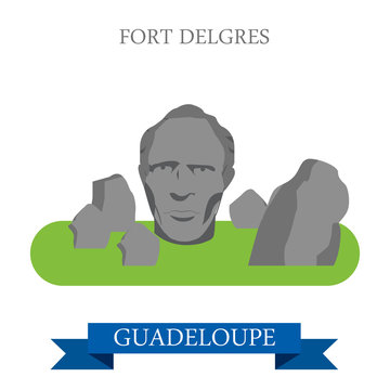 Fort Delgres in Guadeloupe. Flat cartoon vector illustration