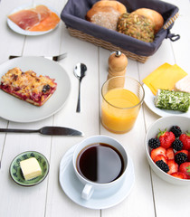 delicate breakfast at a white table