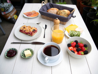 delicate breakfast at a white table