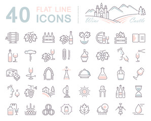 Set Vector Flat Line Icons Wine