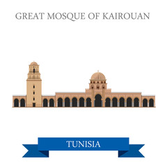 Great Mosque Kairouan Tunisia Flat historic vector illustration