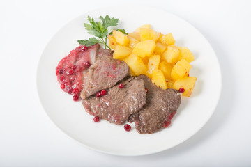 Steak with cranberry sauce