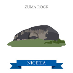 Zuma Rock in Nigeria Flat historic sight web vector illustration