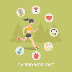 Healthy life concept vector illustration set people sports food