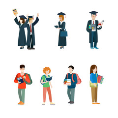 Student vector icon set. Graduate students mantle illustration