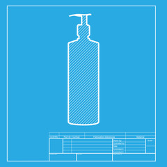 Gel, Foam Or Liquid Soap. Dispenser Pump Plastic Bottle silhouette. White section of icon on blueprint template.