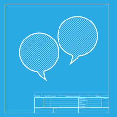 Speech bubble sign. White section of icon on blueprint template.