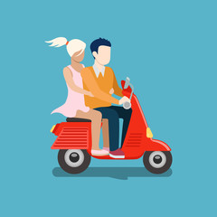 People riding moped vector creative flat design illustration