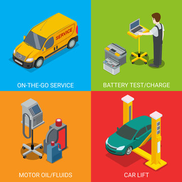 Technical inspection car service vector diagnostic illustration