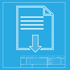 File download sign. White section of icon on blueprint template.