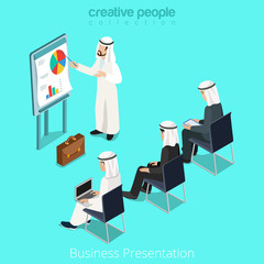 Isometric arabic islamic man business report vector illustration