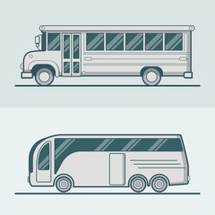 Bus school tourist transport Linear stroke outline flat vector