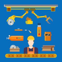 Flat heavy industry machinery production conveyor shop Vector