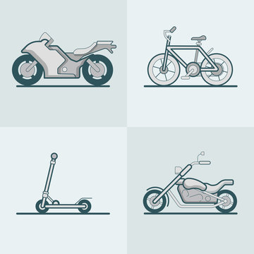 Motorbike scooter transport Linear stroke outline flat vector