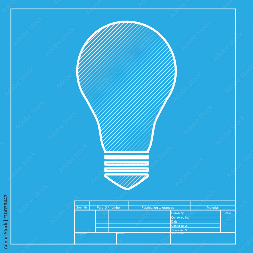 Poster light lamp sign. white section of icon on blueprint template.