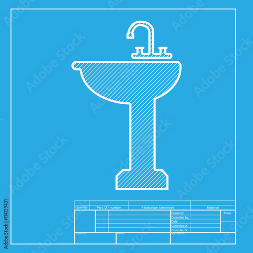 Bathroom Sink Sign White Section Of Icon On Blueprint Template White Section Of Icon On Blueprint Template