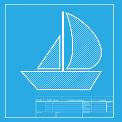 Sail Boat sign. White section of icon on blueprint template.