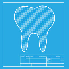Tooth sign illustration. White section of icon on blueprint template.