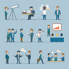 Office team life Flat line art style business people vector
