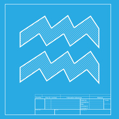 Aquarius sign illustration. White section of icon on blueprint template.