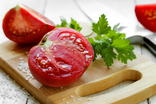 Juicy ripe pink tomato