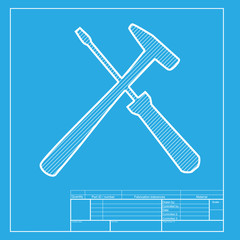 Tools sign illustration. White section of icon on blueprint template.