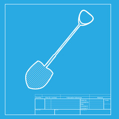 Shovel to work in the garden. White section of icon on blueprint template.