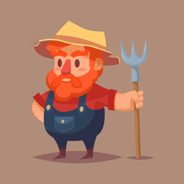 Funny cartoon farmer character Vector clip art illustration
