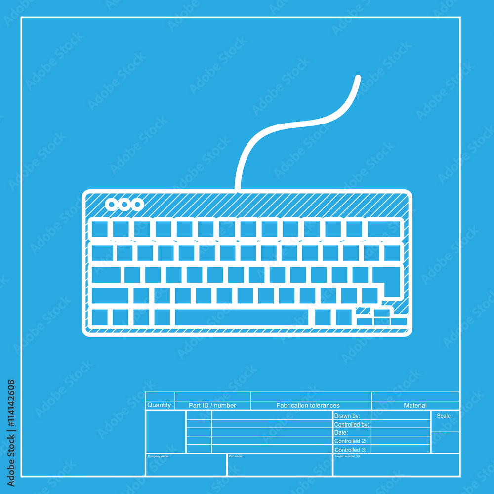 Poster keyboard simple sign. white section of icon on blueprint template.