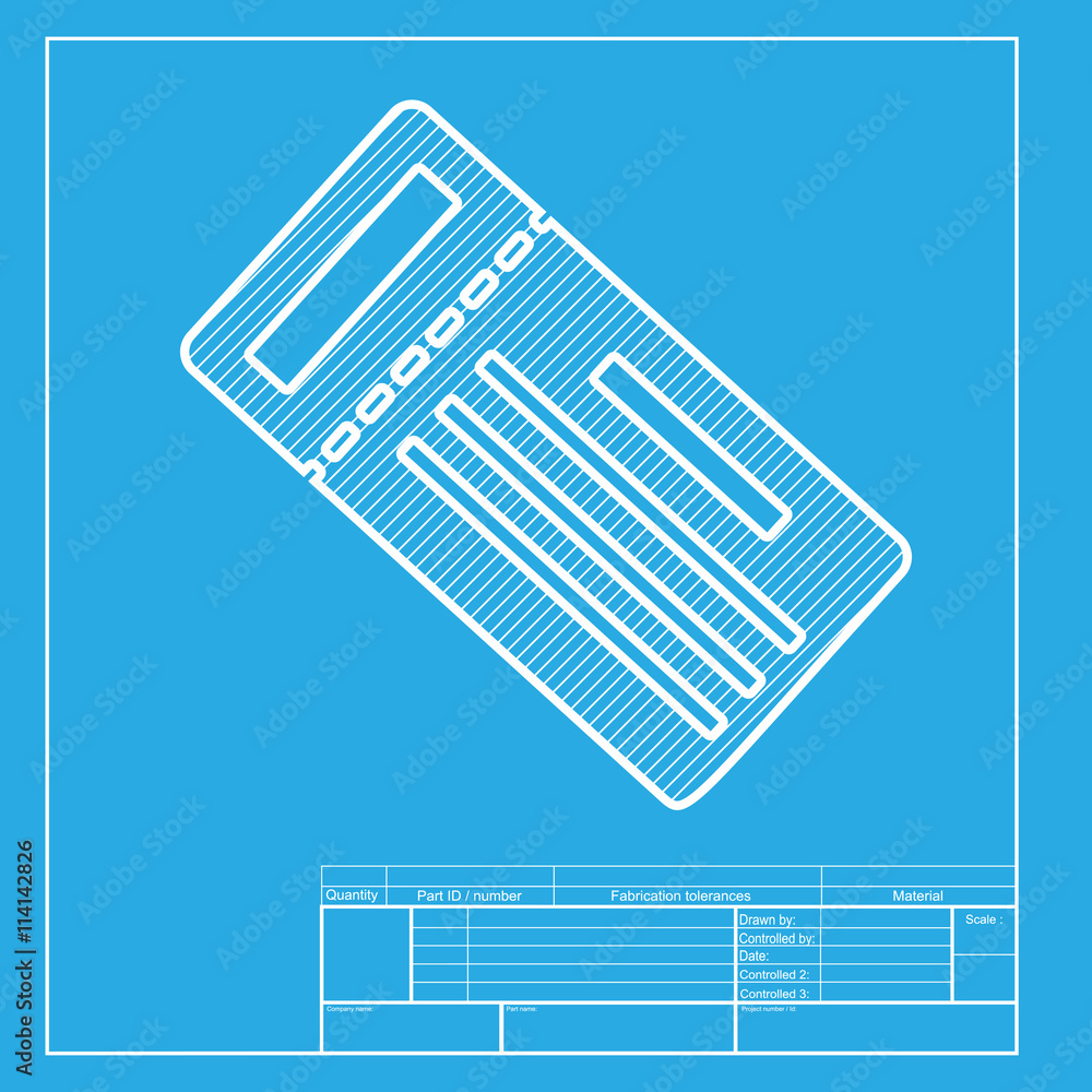 Poster ticket simple sign. white section of icon on blueprint template.