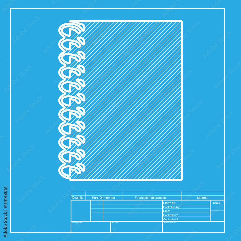 Poster notebook simple sign. white section of icon on blueprint template.