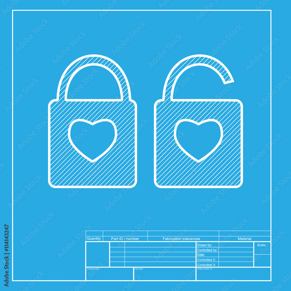 Poster lock sign with heart shape. a simple silhouette of the lock. shape of a heart. white section of icon