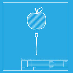 Vegetarian food sign illustration. White section of icon on blueprint template.